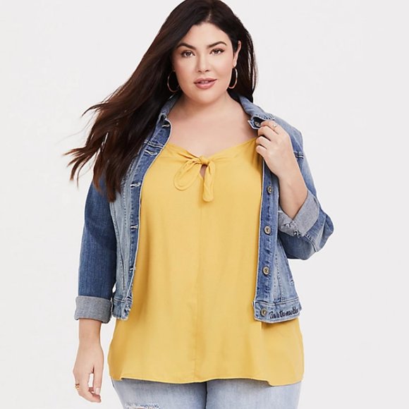 torrid Tops - Torrid Sophie Yellow Dobby Tie-Front Cami Blouse